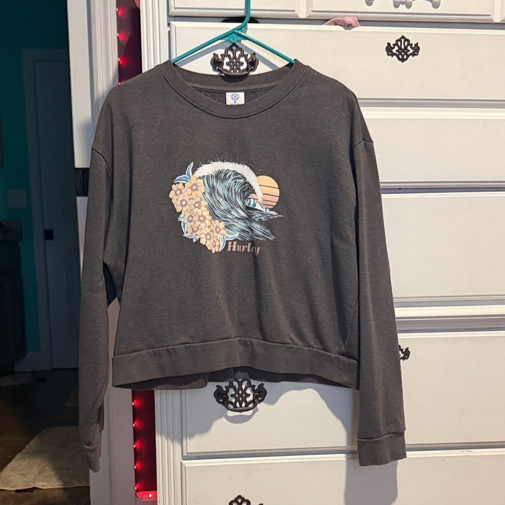 Hurley Kid's Charcoal Graphic Crew Neck Sweater Oversized